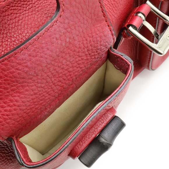 GUCCI Authentic Red Leather Bamboo Shoulder Bag - Picture 10 of 10